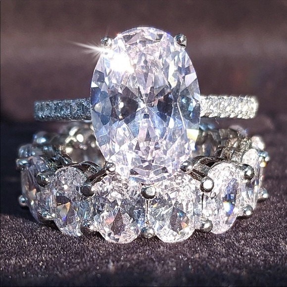 925 sterling silver big rock bridal set
